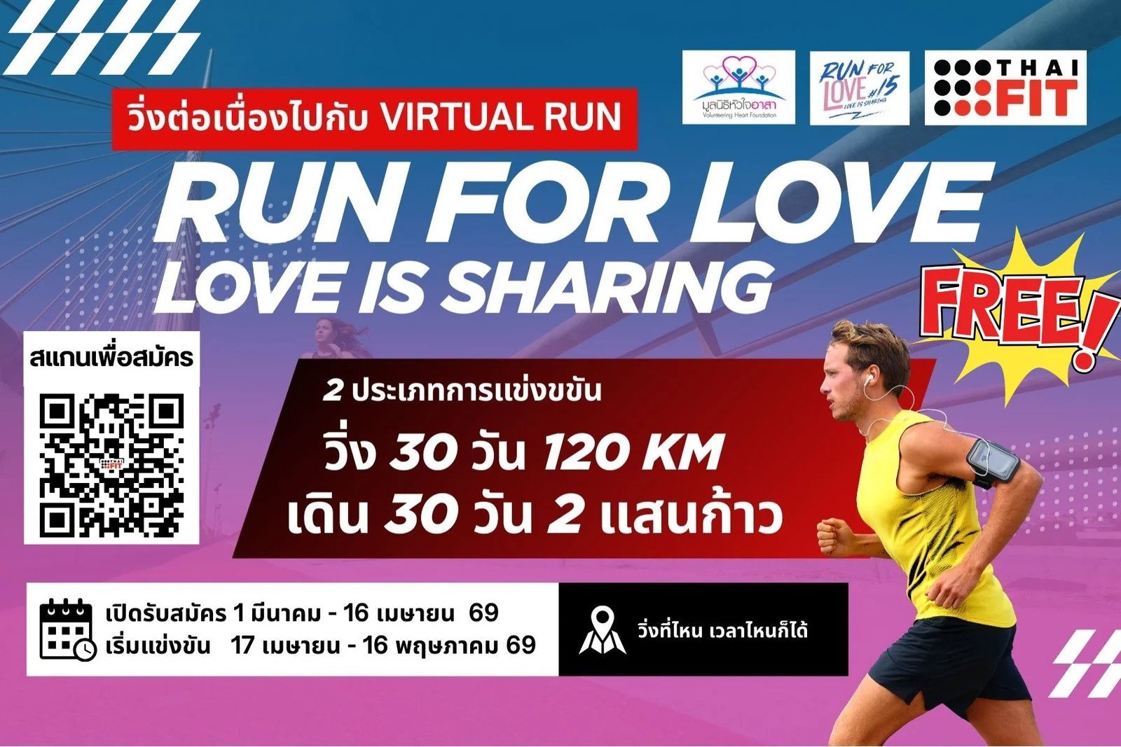 มูลนิธิหัวใจอาสา ชวนทุกคนมาวิ่งเพื่อสุขภาพ พร้อมลุ้นรางวัลสุดพิเศษ! VIRTUAL RUN 4